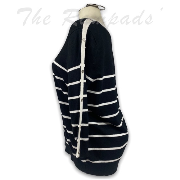 Allison Daley Black Sweater with White Stripes and Neckline Size Petite … - Picture 4 of 7